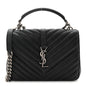 Sheepskin Matelasse Chevron Monogram Medium College Bag Black