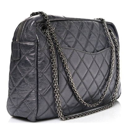 Metallic Aged Calfskin Quilted Large Reissue Camera Case Silver