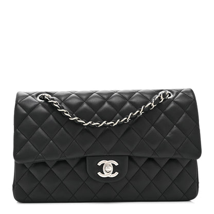 Lambskin Quilted Medium Double Flap Black