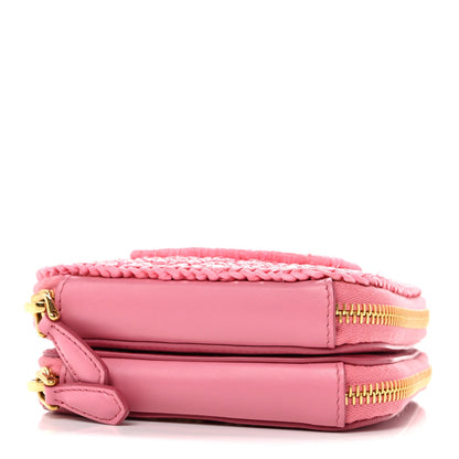 Raffia Calfskin Crochet Logo Embroidered Mini Triangle Pouch Petalo