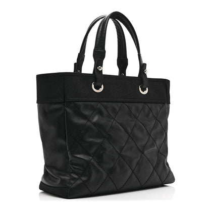 Coated Canvas Quilted Large Paris Biarritz Tote Black