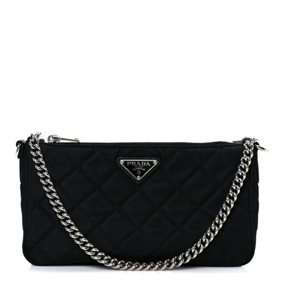 Nylon Tessuto Impuntu Quilted Crossbody Bag Black