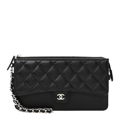 Caviar Quilted Classic Pouch With Handle Black