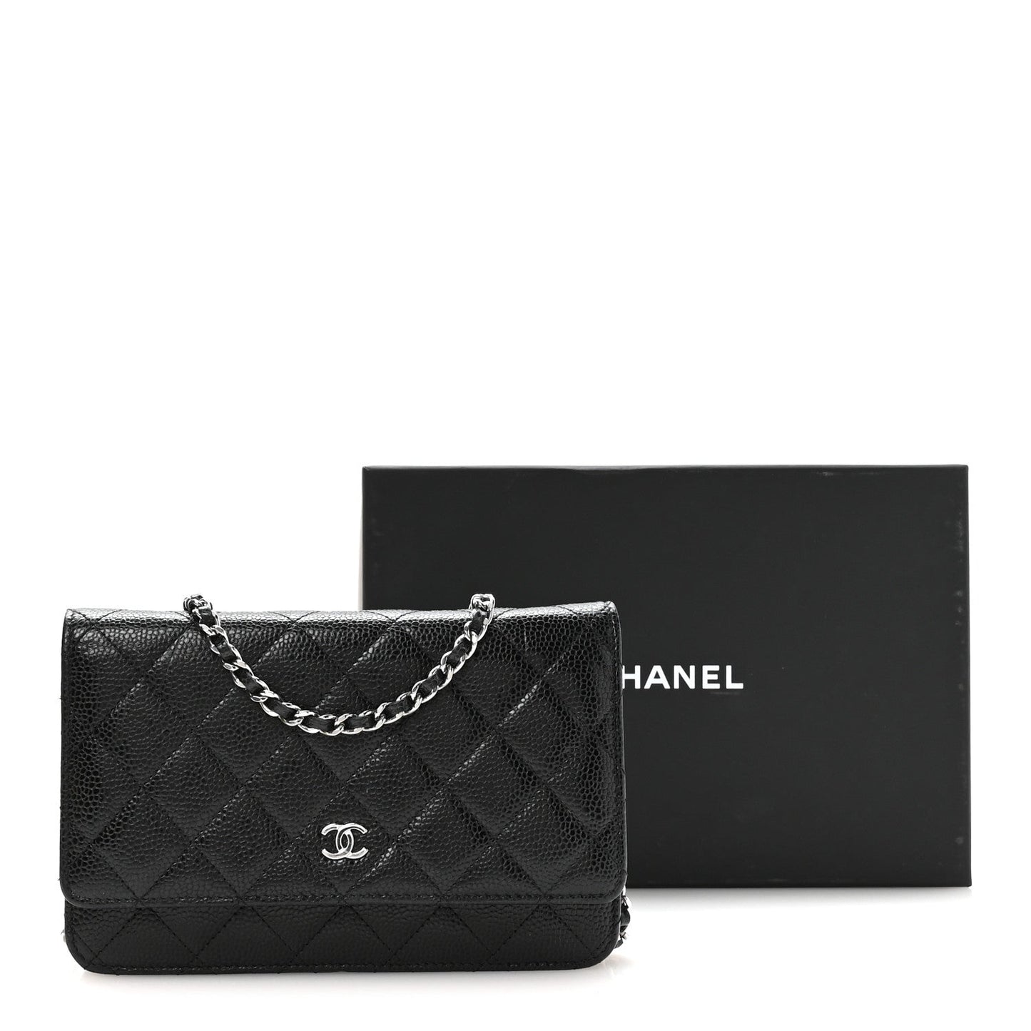 Caviar Quilted Wallet on Chain WOC Black