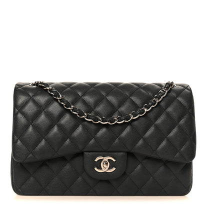 Caviar Quilted Jumbo Double Flap Navy Blue