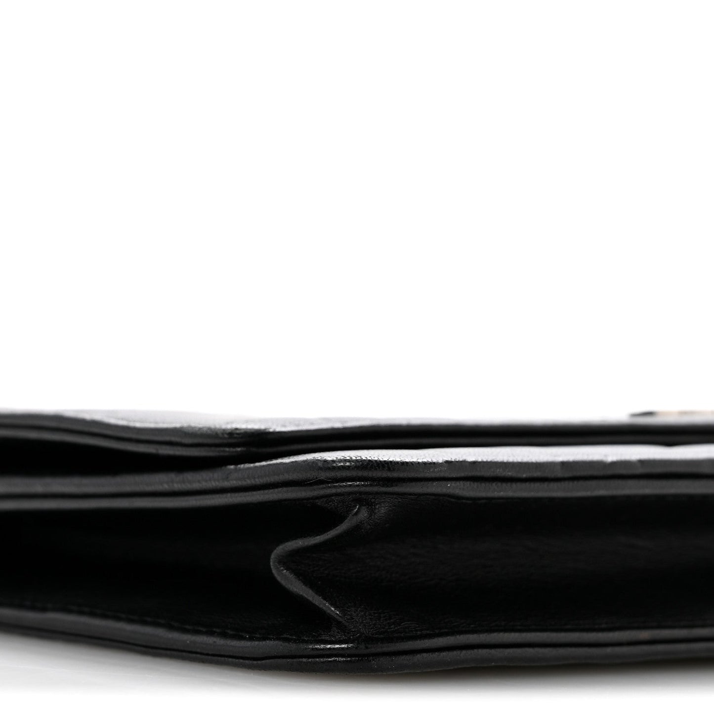 Lambskin Camellia Embossed Wallet On Chain WOC Black