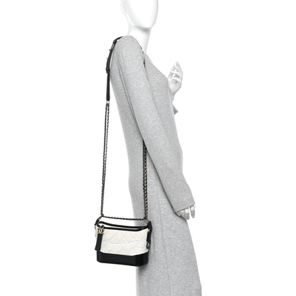 Aged Calfskin Quilted Small Gabrielle Hobo Black White