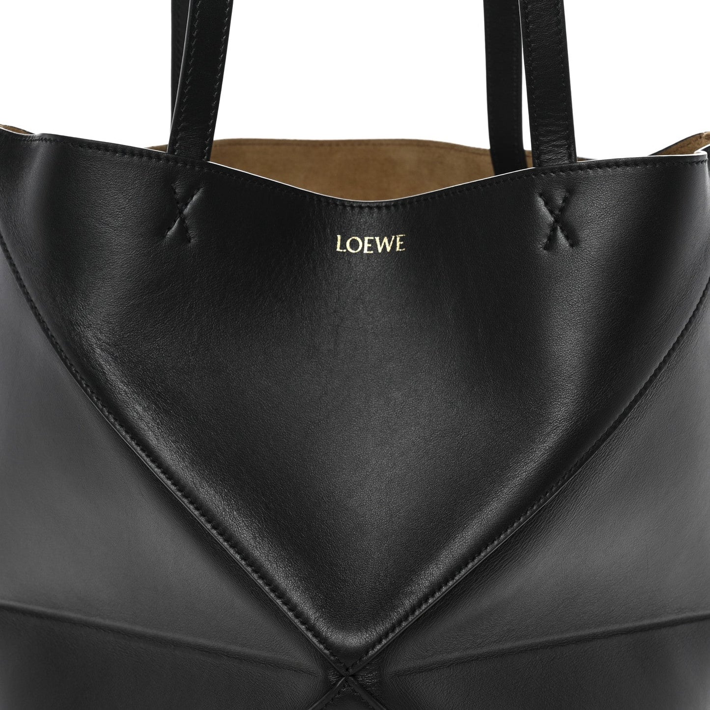 Shiny Calfskin Medium Puzzle Fold Tote Black