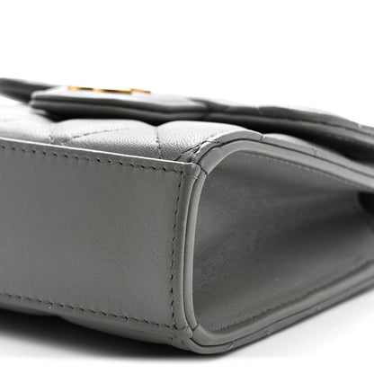 Lambskin Quilted Metal Top Handle Flap Clutch With Chain Grey