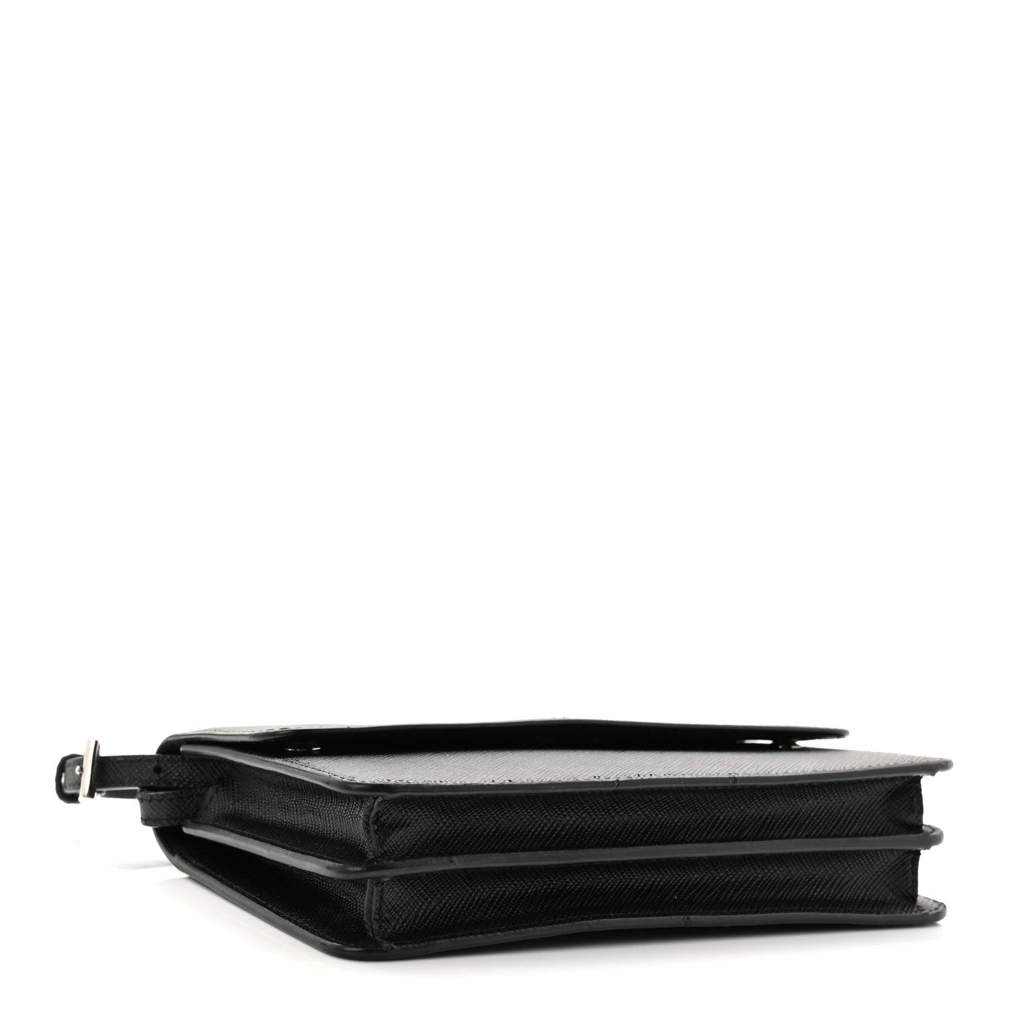 Saffiano Metal Flap Wallet With Strap Black