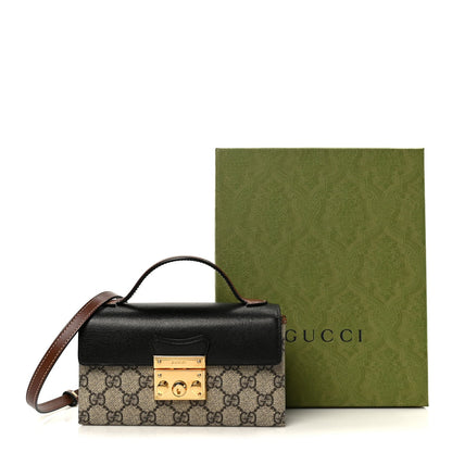 GG Supreme Monogram Calfskin Mini Padlock Top Handle Shoulder Bag Beige Black Cuir