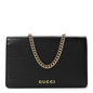 Textured Calfskin Script Logo Wallet On Chain Black