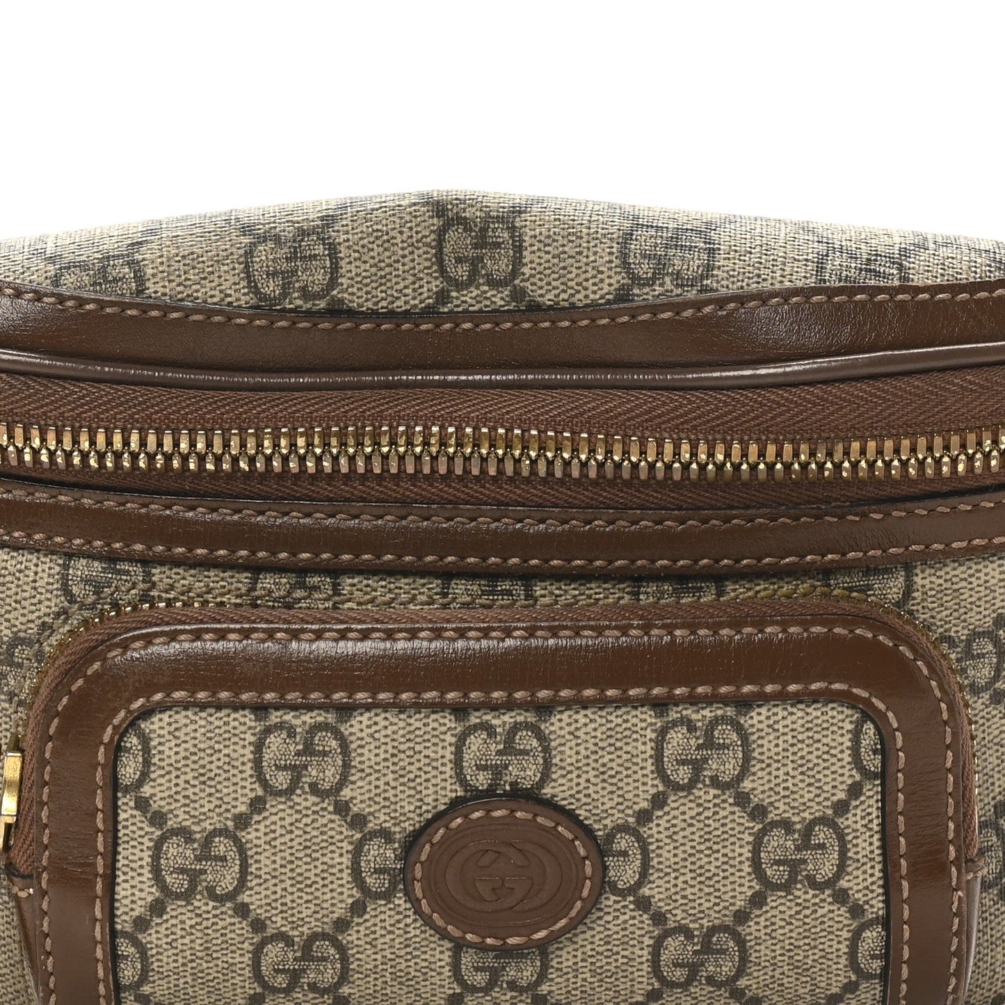 GG Supreme Monogram Textured Calfskin Retro Interlocking G Belt Bag Beige Ebony Brown Sugar
