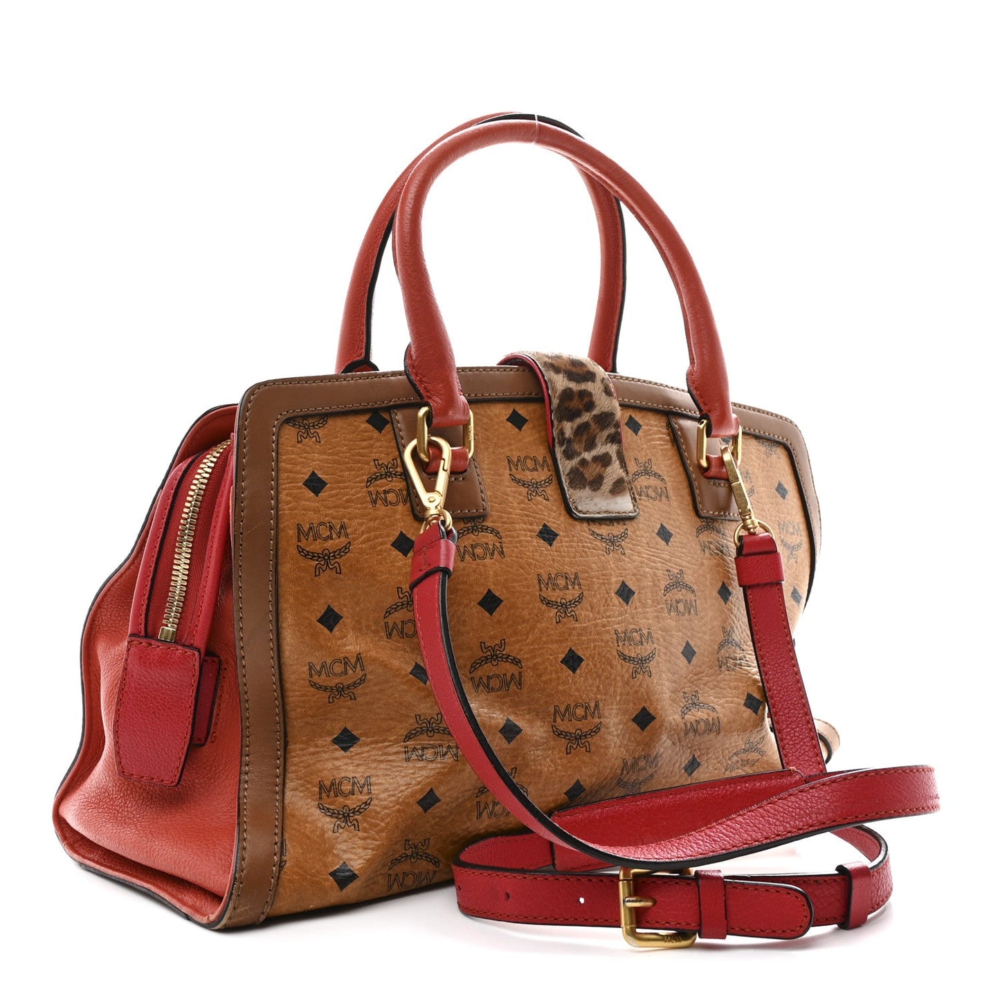 Visetos Calfskin Calf Hair Leopard Print Little Veronica Tote Cognac Multicolor