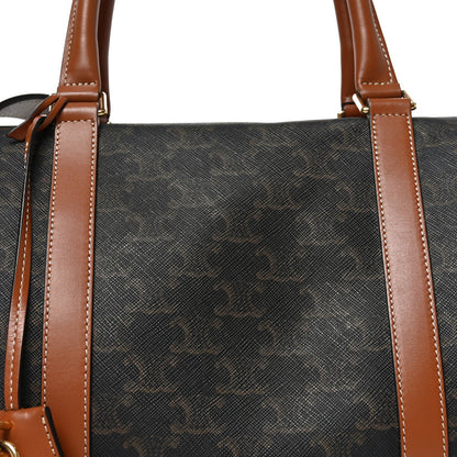 Triomphe Canvas Calfskin Boston Bag Tan