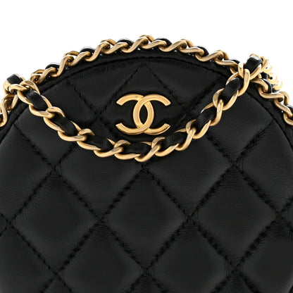 Lambskin Quilted Chain Around CC Round Clutch With Chain Black