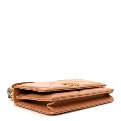 Lambskin Quilted Chanel 19 Wallet On Chain WOC Brown