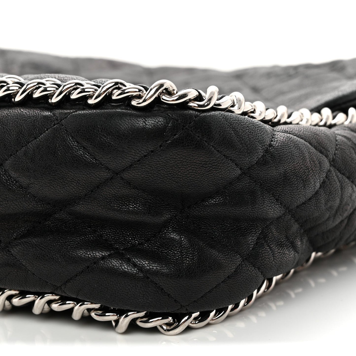 Washed Lambskin Quilted Maxi Chain Around Flap Black