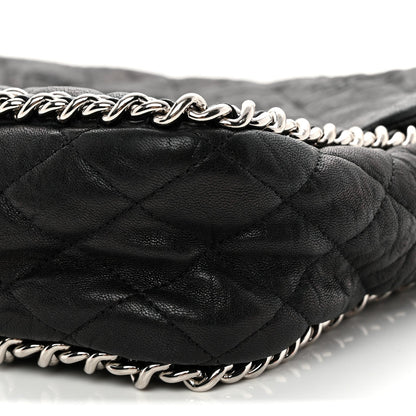 Washed Lambskin Quilted Maxi Chain Around Flap Black