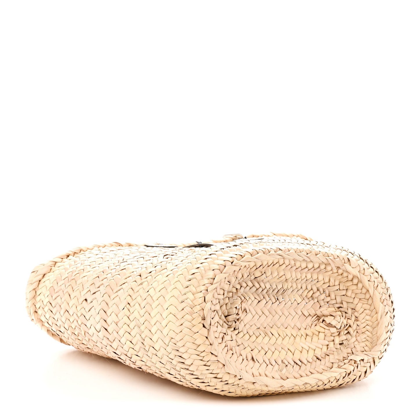 Raffia Calfskin Medium Chain Basket Tote Bag Natural Black