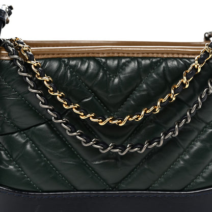 Aged Calfskin Chevron Quilted Small Gabrielle Hobo Green Black