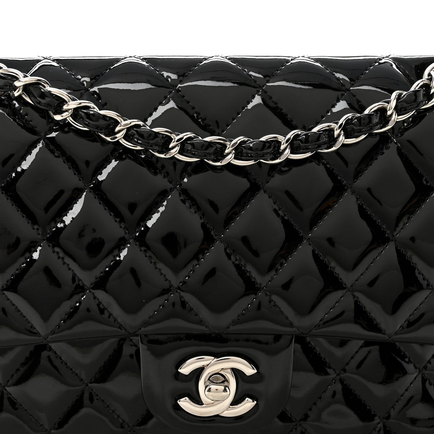 Patent Quilted Medium Double Flap Black