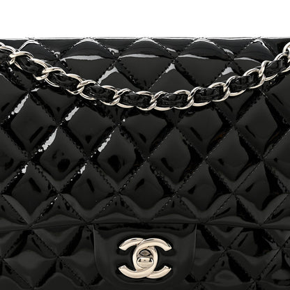 Patent Quilted Medium Double Flap Black