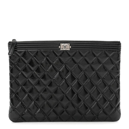 Patent Calfskin Quilted Medium Boy Cosmetic Case Black