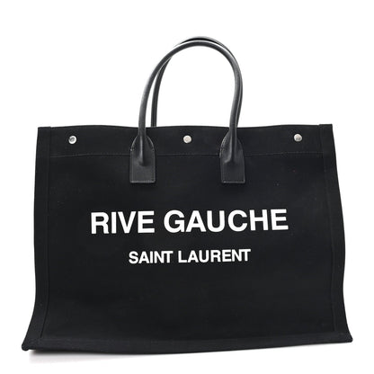 Linen Calfskin Rive Gauche Tote Black