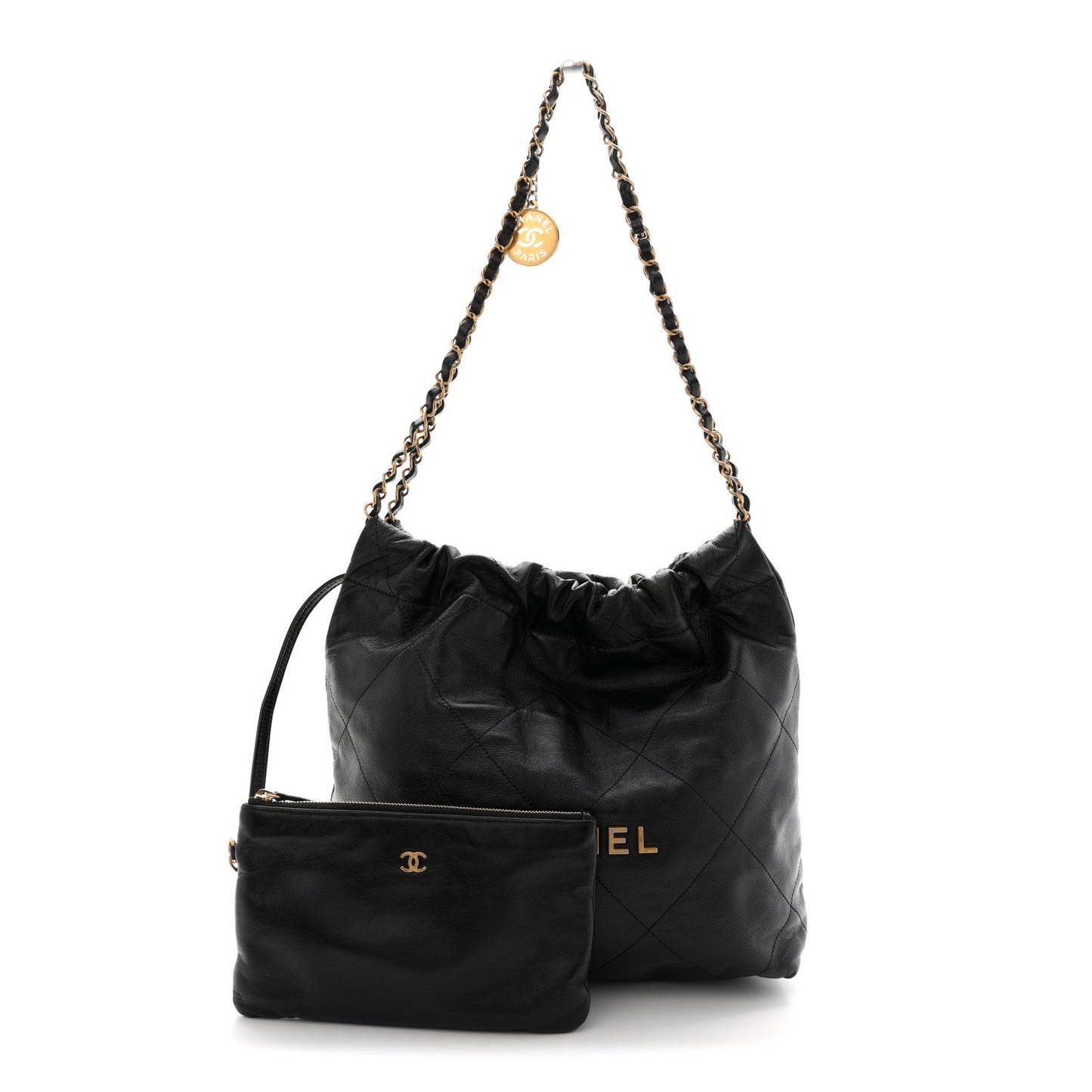Shiny Calfskin Quilted Small Chanel 22 Black