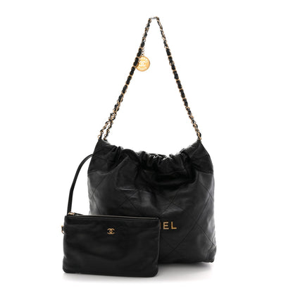 Shiny Calfskin Quilted Small Chanel 22 Black