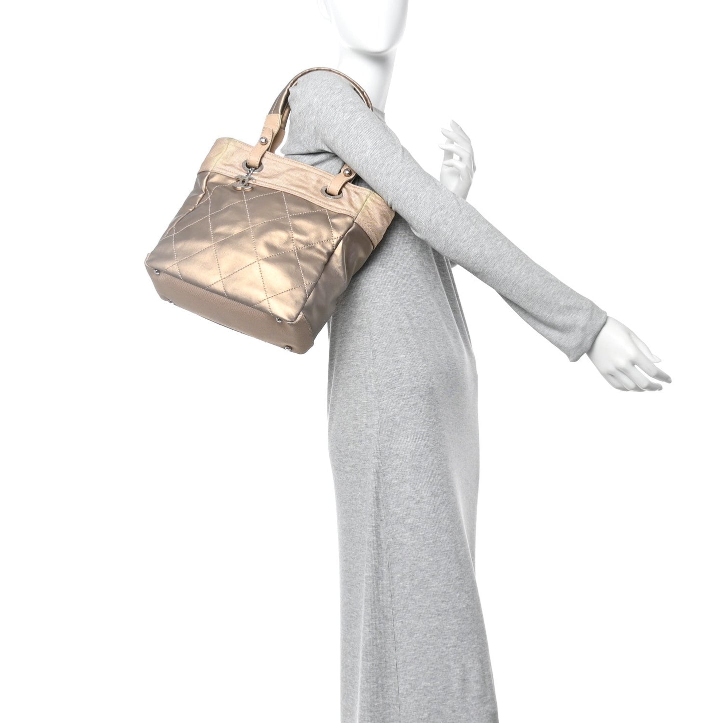 Metallic Coated Canvas Quilted Small Paris Biarritz Tote Gold