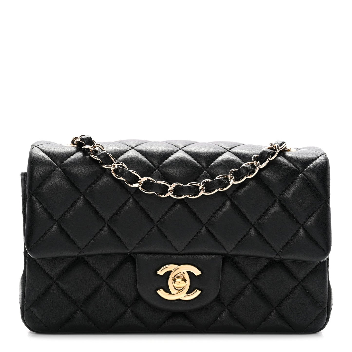 Lambskin Quilted Mini Rectangular Flap Black