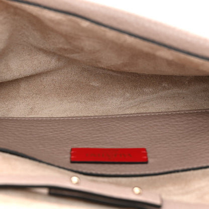 Grainy Calfskin Rockstud Double Flap Crossbody Bag Poudre