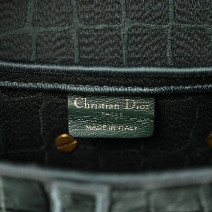 Velvet Crocodile Effect Saddle Bag Green