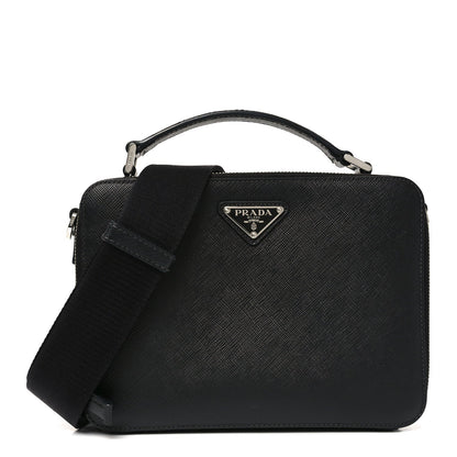 Saffiano Travel Medium Brique Crossbody Bag Black