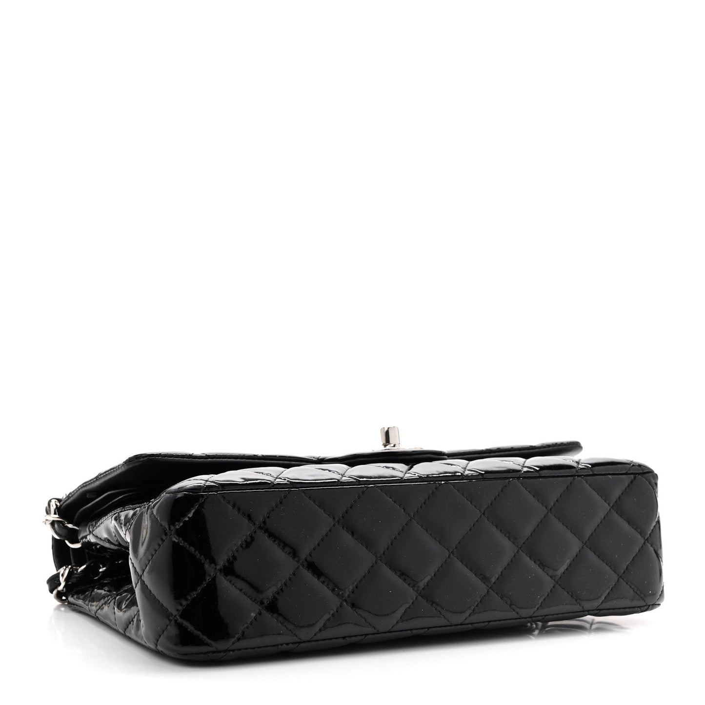 Patent Quilted Medium Double Flap Black