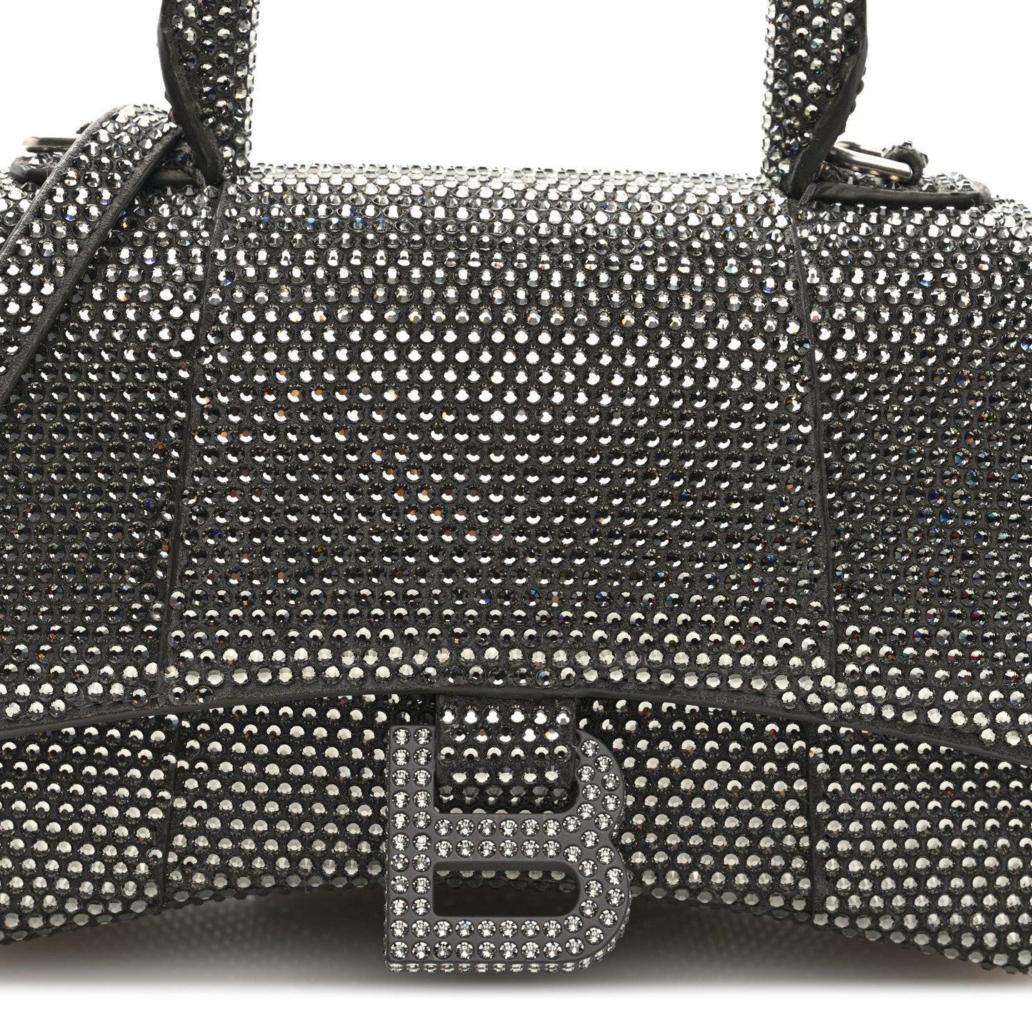 Strass Suede Hourglass Top Handle Bag XS Smoke Grey Crystal