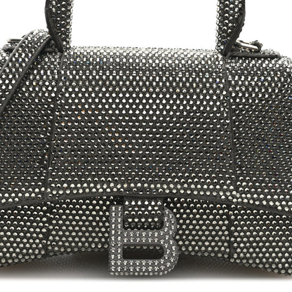 Strass Suede Hourglass Top Handle Bag XS Smoke Grey Crystal