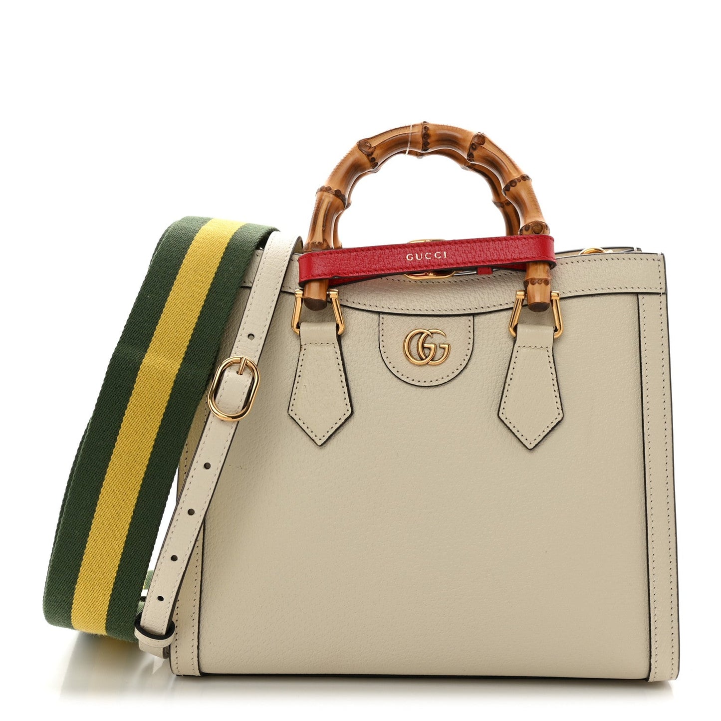 Textured Dollar Calfskin Web Small Diana Tote Bag Mystic White