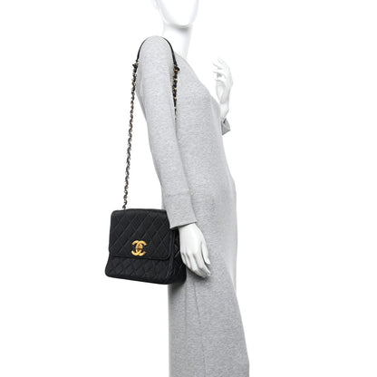 Lambskin Quilted Medium Single Flap Black