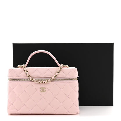 Caviar Quilted Top Handle Slim Vanity With Chain Light Pink
