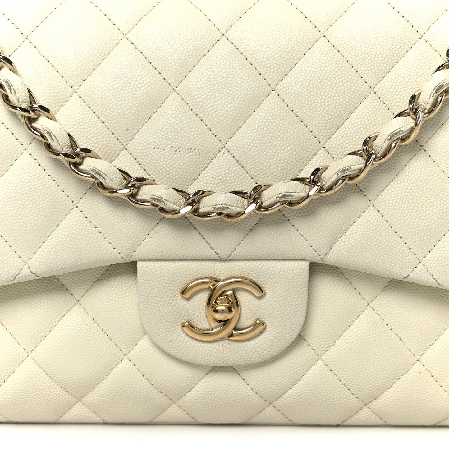 Caviar Quilted Jumbo Double Flap White