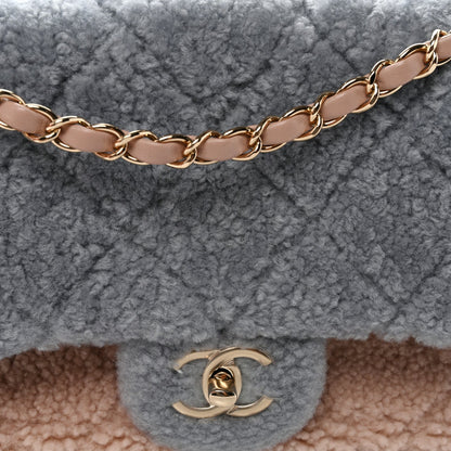 Shearling Sheepskin Single Flap Gray Pink Beige