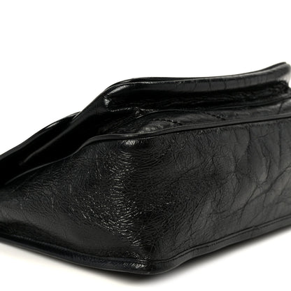 Crinkled Calfskin Matelasse Monogram Medium Niki Chain Satchel Black