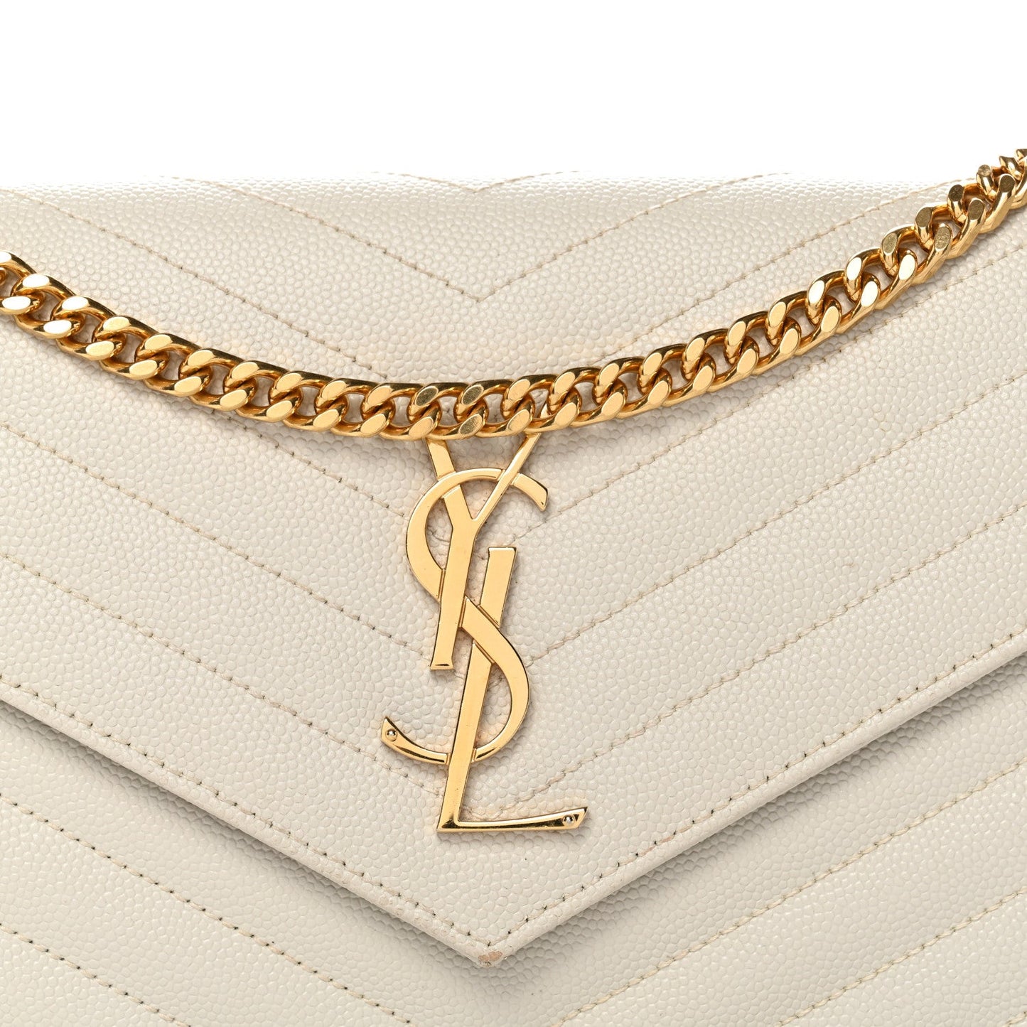 Grain De Poudre Matelasse Chevron Monogram Chain Wallet Crema Soft