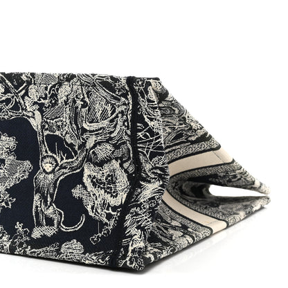 Canvas Embroidered Large Toile De Jouy Reverse Book Tote Blue