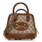 GG Supreme Monogram Azalea Calfskin Mini Horsebit 1955 Top Handle Bag Beige Ebony Brown Sugar