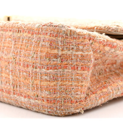 Tweed Quilted Medium Double Flap Orange Beige Multicolor
