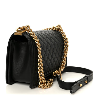 Calfskin Quilted Medium Boy Flap Black